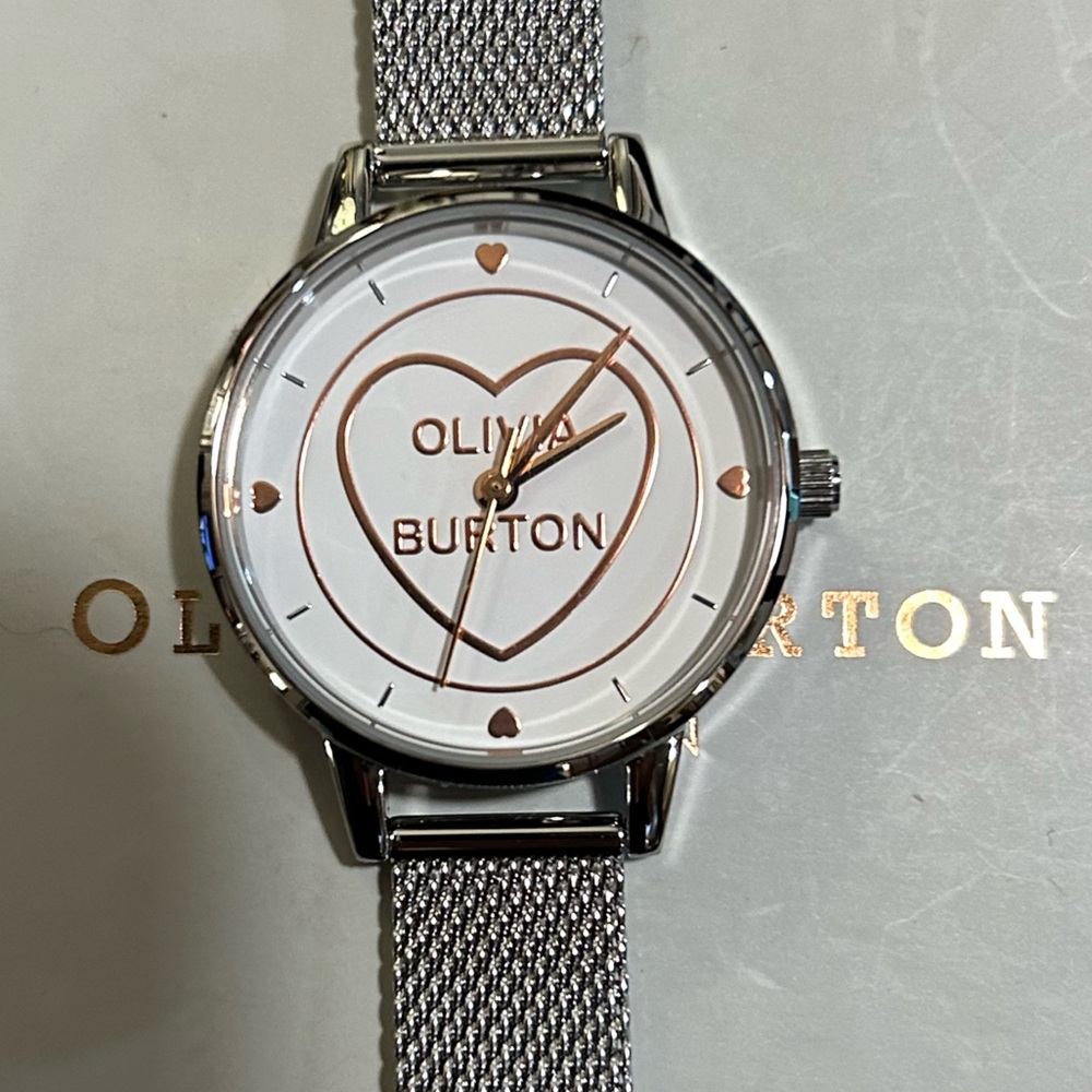 Olivia Burton Watch With 30mm White Face & Silver MeshBracelet